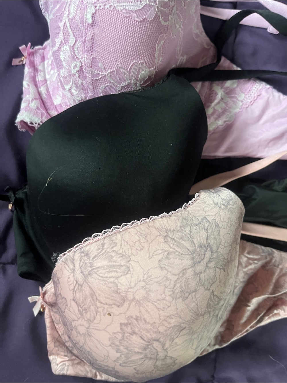 Victoria's Secret Pink Floral and Black Smooth T-Shirt Bra Set 3 for $18